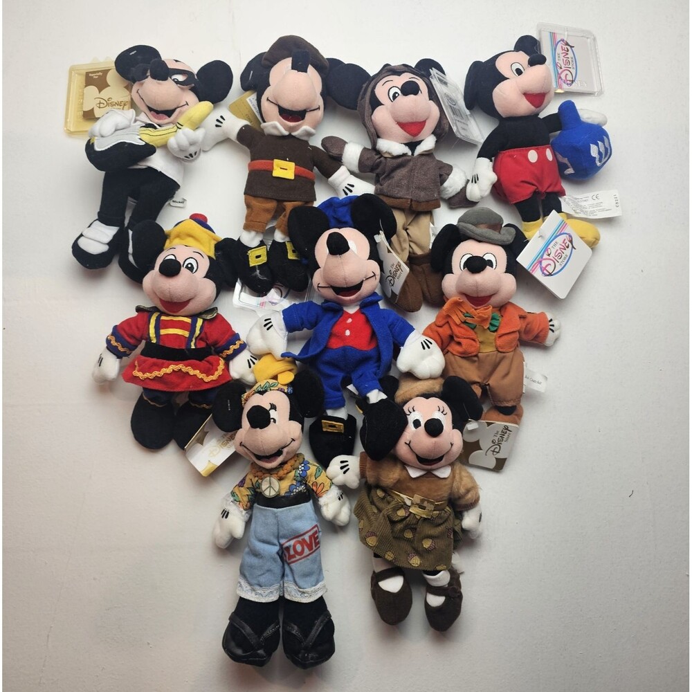 Disney Store Mickey & Minnie Mouse Plush Doll Lot of 9 Small 90s Vintage